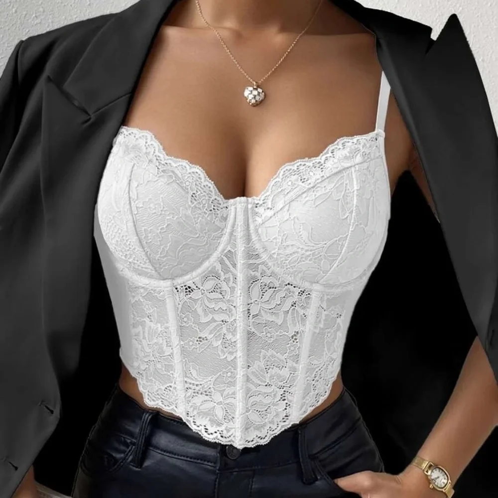 Luxe Floral Lace Corset Crop Top - Picture 1 of 15